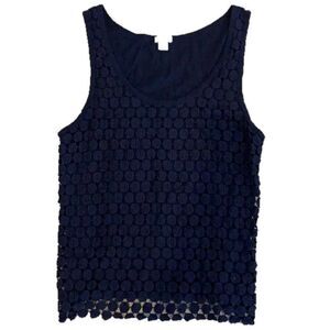 J. Crew Navy Knit Shell With Crochet Medallions- M